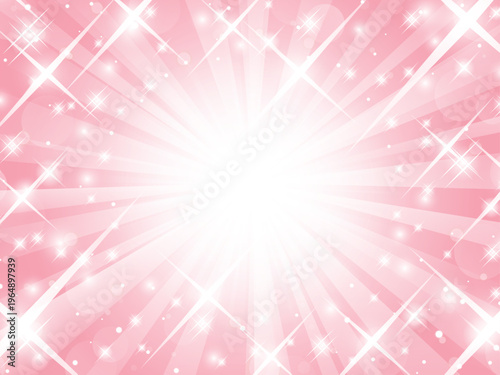 キラキラした星が散りばめられたピンク色の集中線