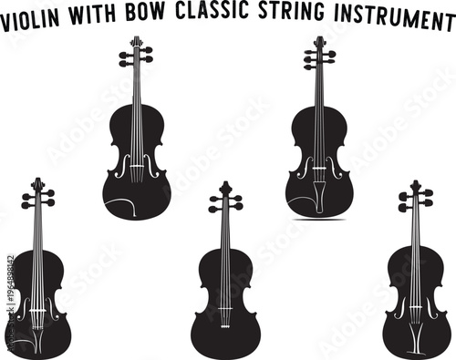 Classic violin silhouette set string instrument vector isolated