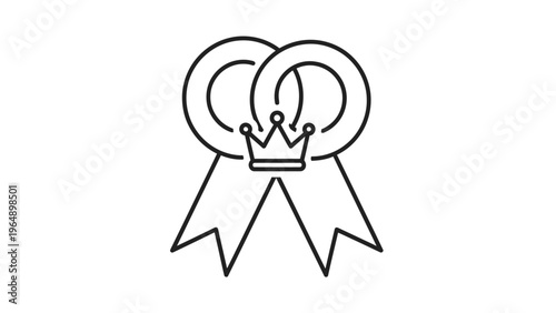 Simple Line Drawing of Wedding Rings with Crown Ribbon.