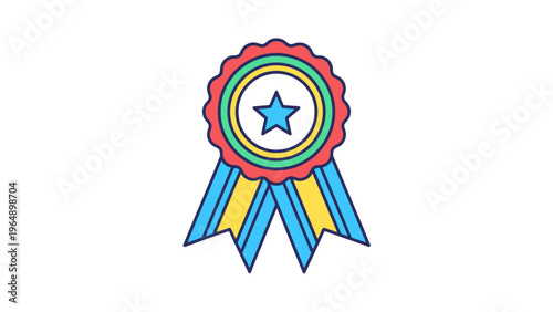 Colorful Cartoon Ribbon Award Badge Illustration.
