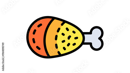 Colorful Cartoon Chicken Drumstick Illustration.