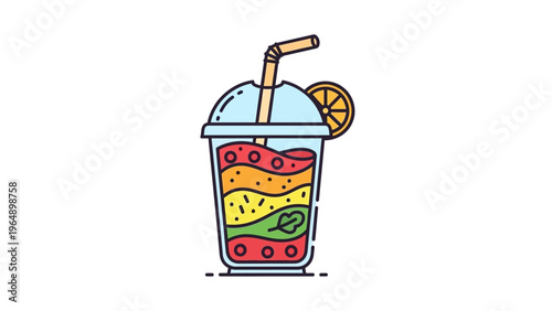 Colorful Fruit Smoothie with Straw and Lemon.