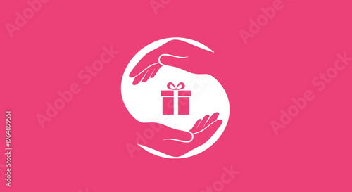 Hands holding a gift box logo.