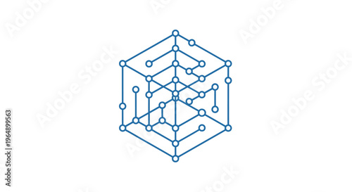 Molecular structure model in blue lines.
