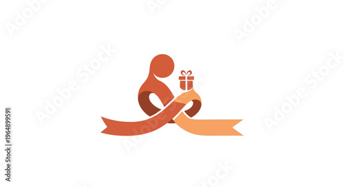 Orange ampersand symbol with ribbon.