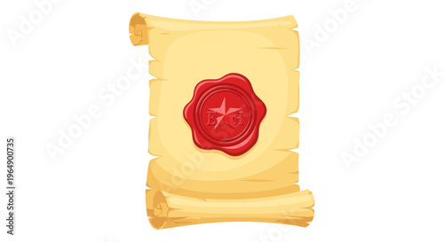 Vintage Scroll with Red Wax Seal Stamp on White Background