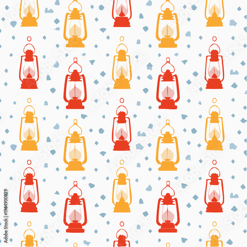 Vintage lanterns seamless pattern islamic background with oil lamp