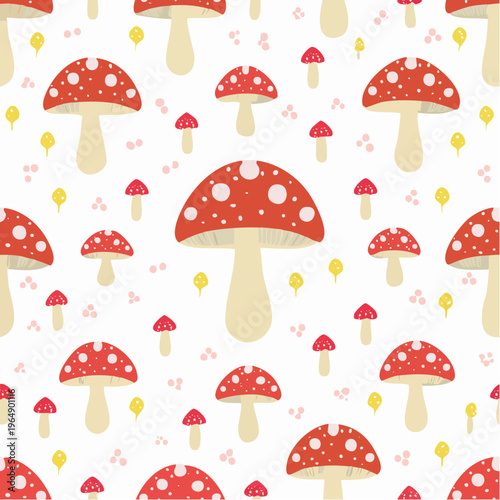 Seamless pattern with cute red toadstool mushrooms vector illustration islamic background