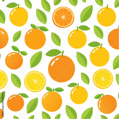 Seamless pattern with oranges and green leaves flat vector illustration islamic background