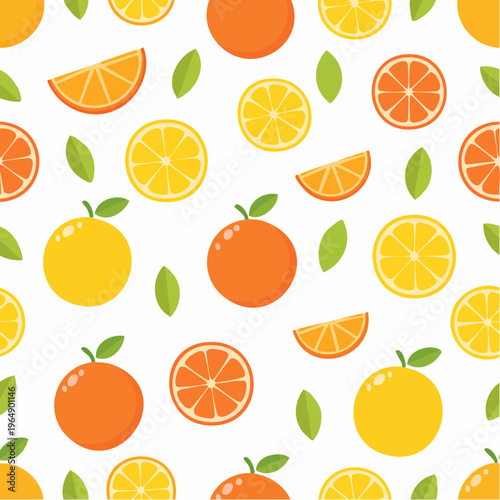 Citrus fruit seamless pattern with orange and lemon slices vector illustration islamic background