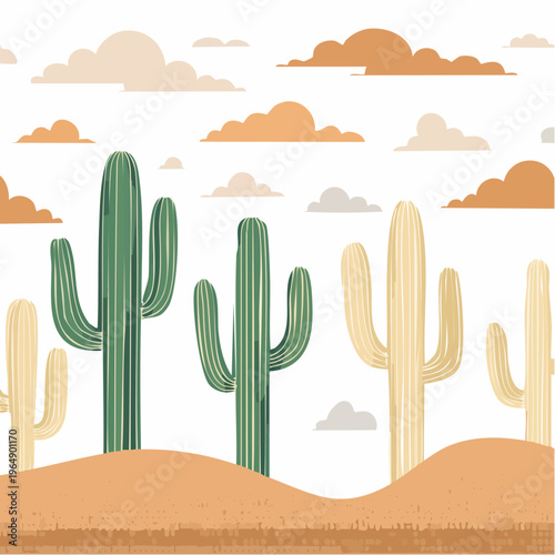 Desert landscape with cacti and sand dunes vector art islamic background