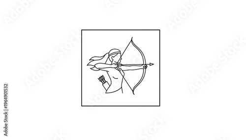 Archer Woman Silhouette Drawing, Aiming Bow and Arrow, Focus and Precision