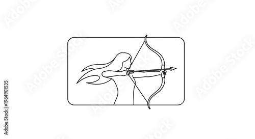 Archer Woman Silhouette Drawing, Aiming Bow and Arrow, Focus and Precision
