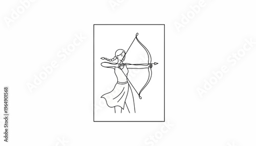 Archer Woman Silhouette Drawing, Archery Sport, Target Practice, Bow and Arrow