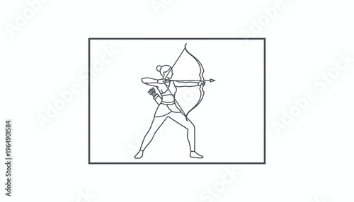 Archer Woman Silhouette Drawing, Archery Sport, Target Practice, Focus and Precision