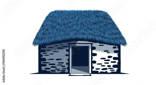 Rustic Stone Cottage with Thatched Roof, Traditional Dwelling