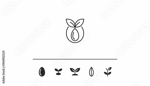 Seedling Growth Icon Set: Sprout, Leaf, Seed, Plant Icons for Organic and Nature Concepts