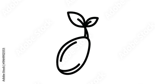 Seedling sprout growing from a seed, simple line art icon, symbol of growth and new life