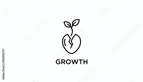 Seedling Sprouting from Cracked Seed Icon, Symbolizing Growth, New Beginnings, and Potential
