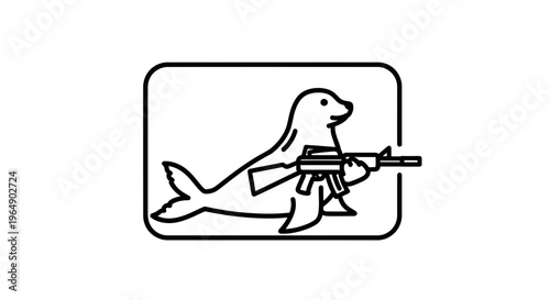 Seal Holding Assault Rifle, Cartoon Vector Illustration