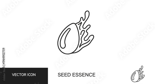 Seed Essence Icon: Droplet Splash, Natural Extract, Organic Liquid, Plant Origin Symbol