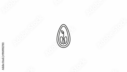 Seed germination icon, sprout growing from seed, simple line art, isolated on white background