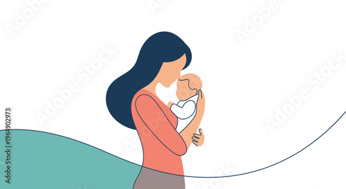 Woman holding newborn baby close lovingly.