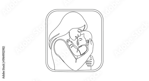 Woman Hugging Little Baby Girl.