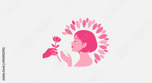 Woman Smelling a Flower Scent.