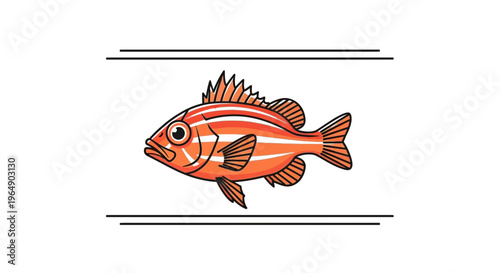 A vibrant cartoon orange fish illustration with bold stripes and playful fins swimming
