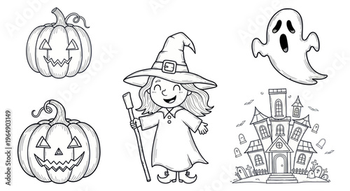 Halloween Coloring Pages: Witch, Pumpkin, Ghost, Haunted House