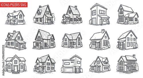 Hand-Drawn House Icons Collection - Architectural Sketches