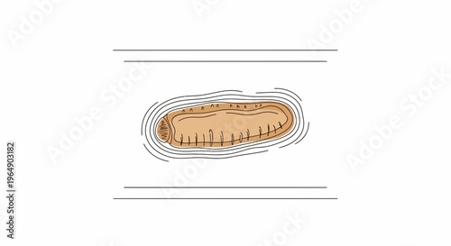 Abstract organic form floating in fluid within a confined space minimal art illustration