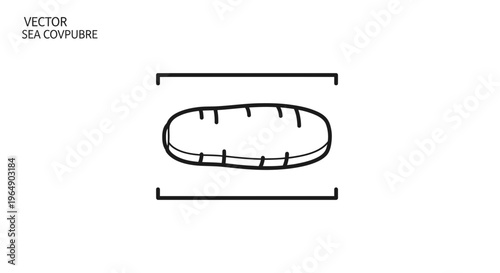 Minimalist black and white vector illustration of a freshly baked long bread loaf icon or doodle