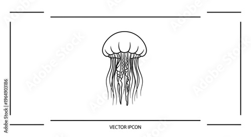 Elegant monochrome illustration of a graceful marine jellyfish with flowing tentacles a