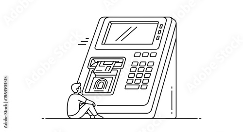 Digital financial access point: illustration of an individual engaging with an automated teller