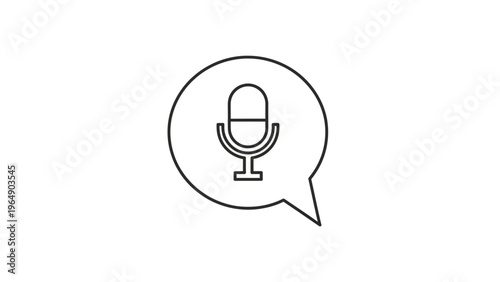 Simple Line Icon of Microphone in Speech Bubble.