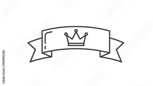 Simple Line Drawing Crown on Ribbon Banner.
