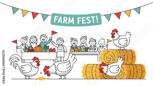 Farm Fest Illustration Featuring Chickens and People.