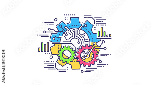 Colorful Gears and Circuit Board Elements.