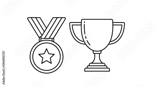 Medal and Trophy Line Art Illustration.