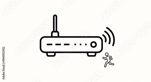 Escaping the digital world: A person runs away from a wireless router signal, seeking freedom from