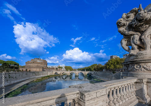 City of Rome, St. Angelo Bridge over the Tiber River, with Castel San Angelo, Italy