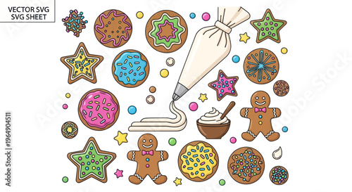 Decorating Christmas Cookies: Gingerbread Men, Stars, and Circles with Icing Bag