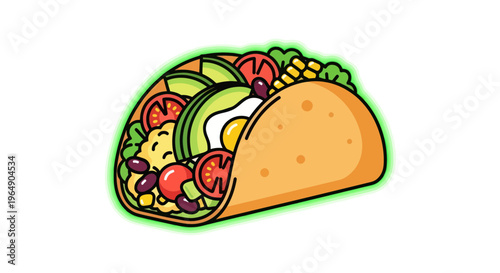 Healthy Avocado Taco with Fried Egg and Fresh Vegetables