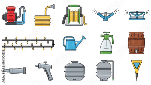 Various Watering Can and Pump Icons.
