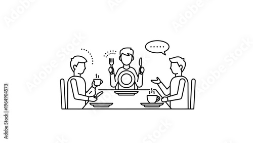 Three People Dining and Discussing Meal.
