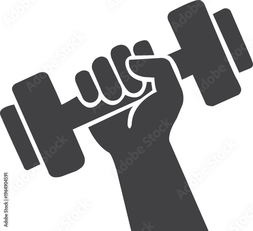 Minimal black silhouette of a hand gripping a dumbbell