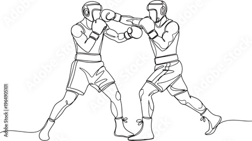 Boxing match line art two fighters sparring isolated minimalist illustration