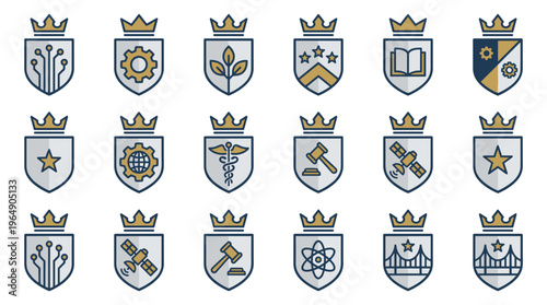 Collection of Crests and Emblems with Various Symbols.